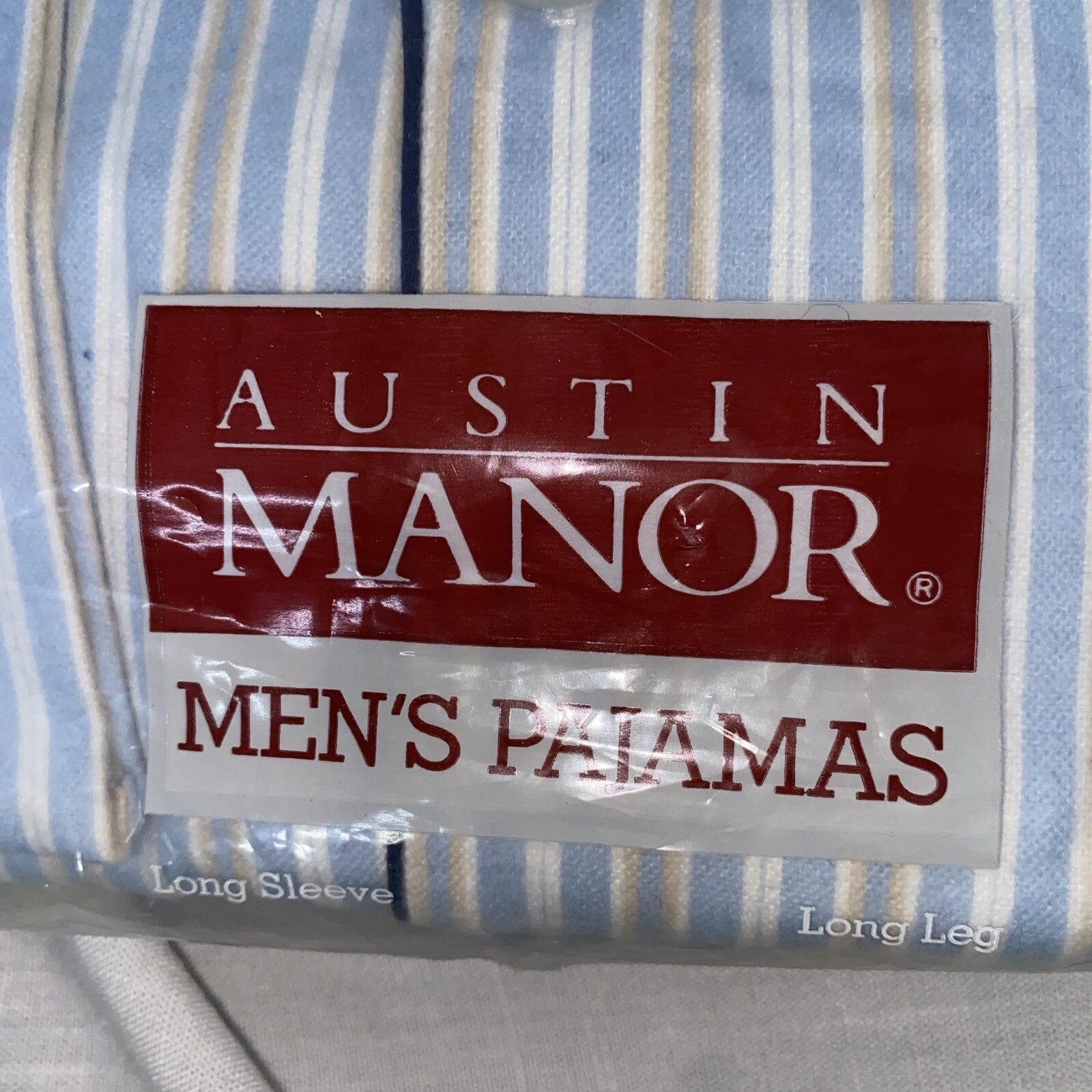 NIB AUSTIN MANOR Mens Blue/brown Striped Cotton Pajamas Long Sleeve & Leg Mens M