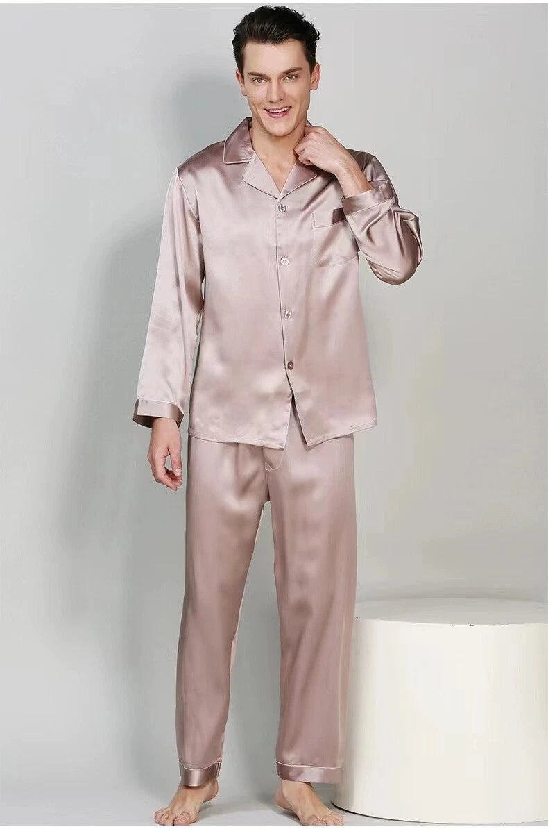 Men's 19MM 100% Silk Pajamas Set Silk Sleepwear Size M  Chocolate