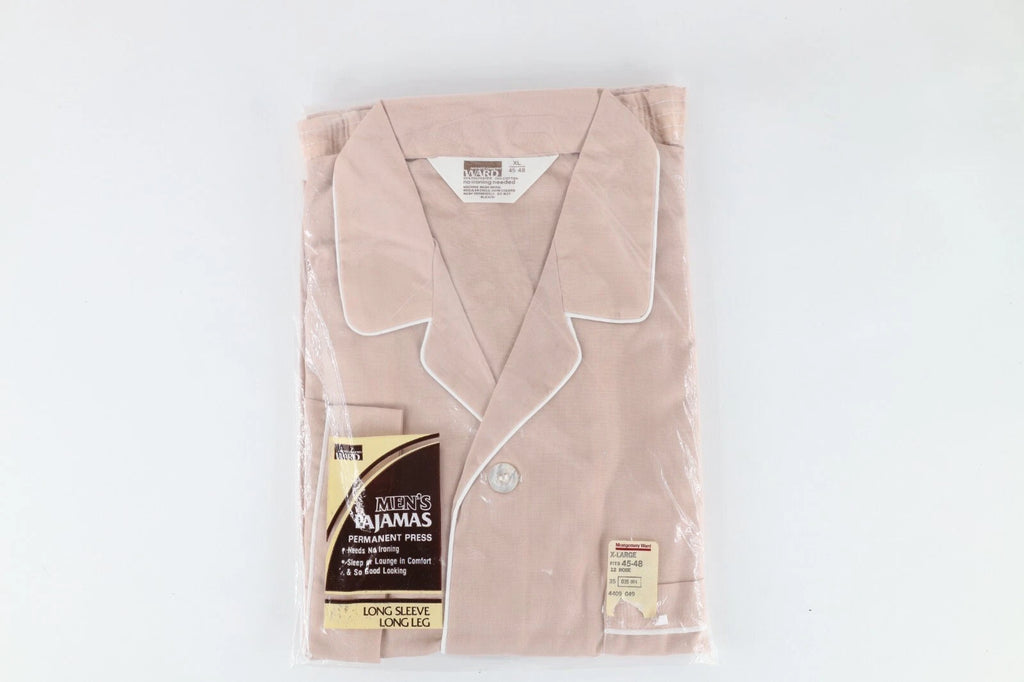 Deadstock Vintage 70s Streetwear Mens XL 2 Piece Long Sleeve Pajamas Set Rose
