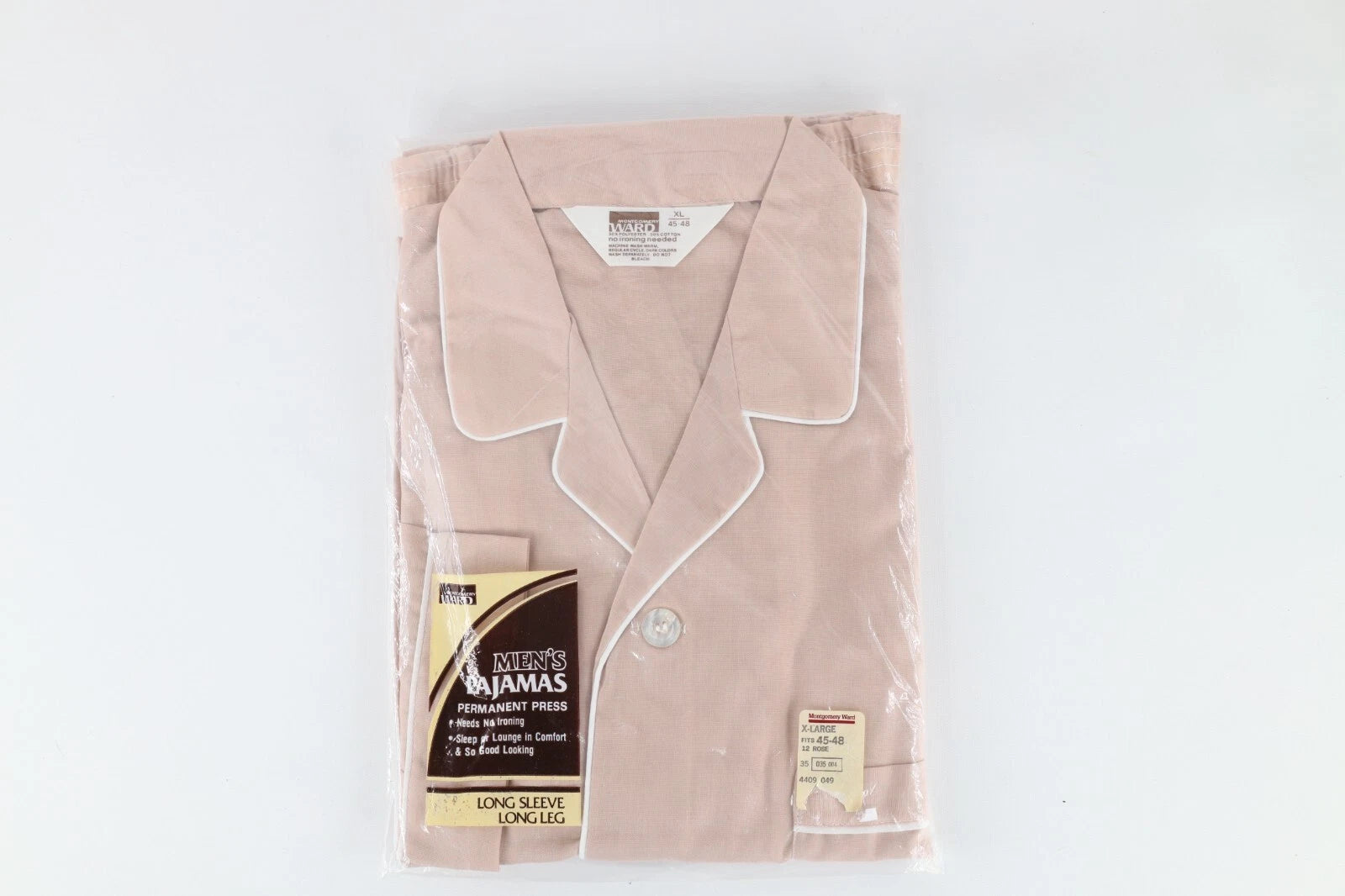 Deadstock Vintage 70s Streetwear Mens XL 2 Piece Long Sleeve Pajamas Set Rose