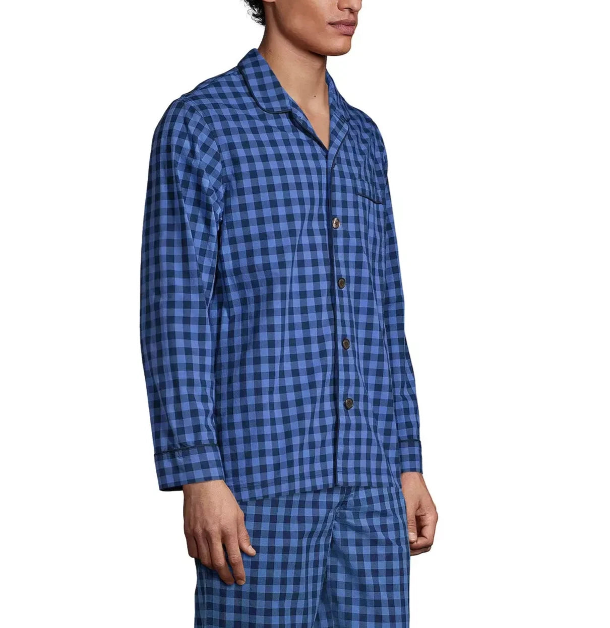 NWOT Lands' End Men's XXL Blue Check Pajama Set 100% Cotton