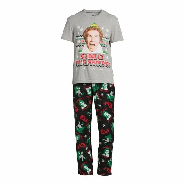Elf Men’s Graphic T-Shirt and Pants Sleepwear Set 2-Piece Medium OMG It's Santa