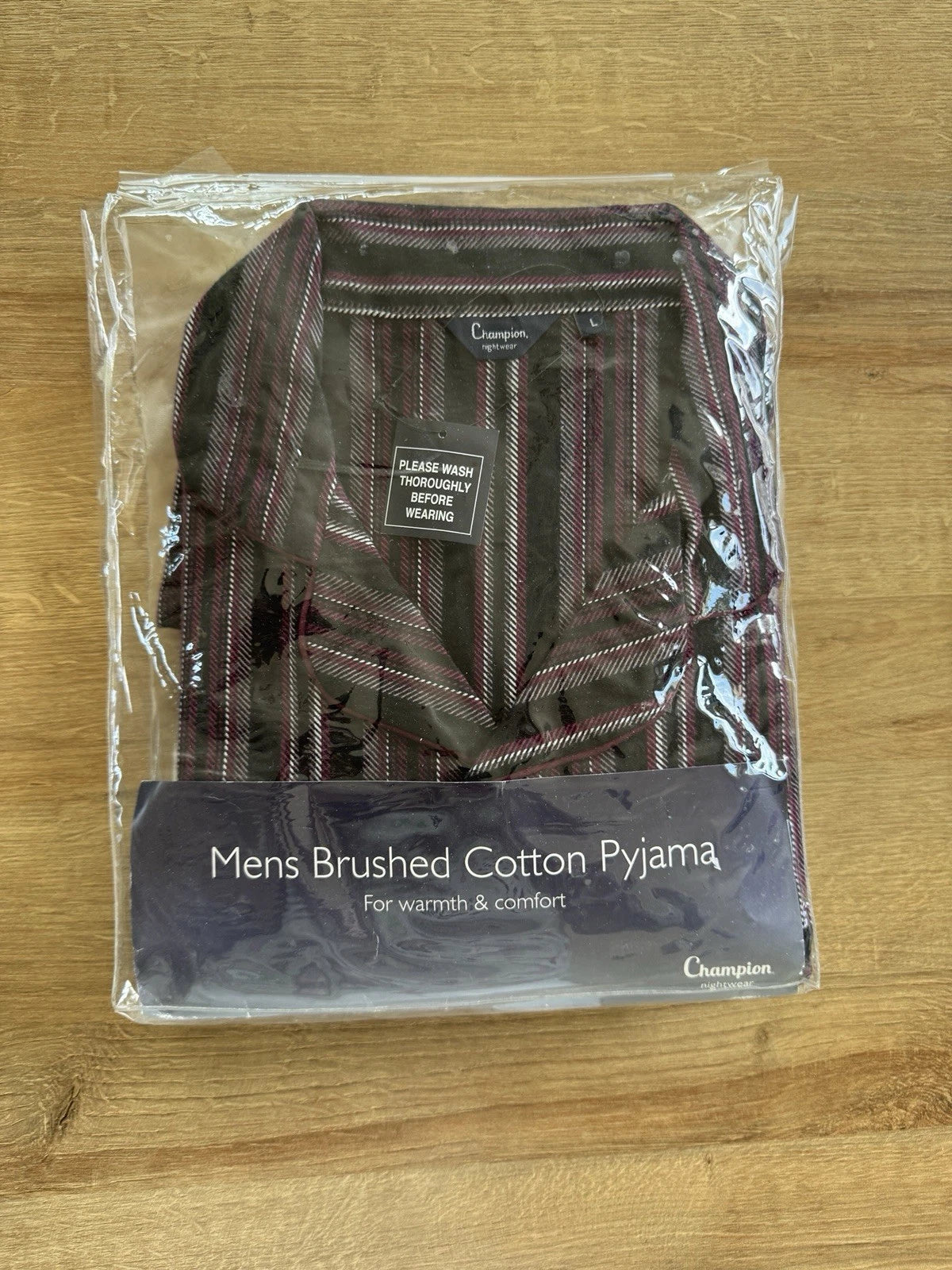 Mens Champion Brushed Cotton Burgundy Check Pyjamas Size L Brand New
