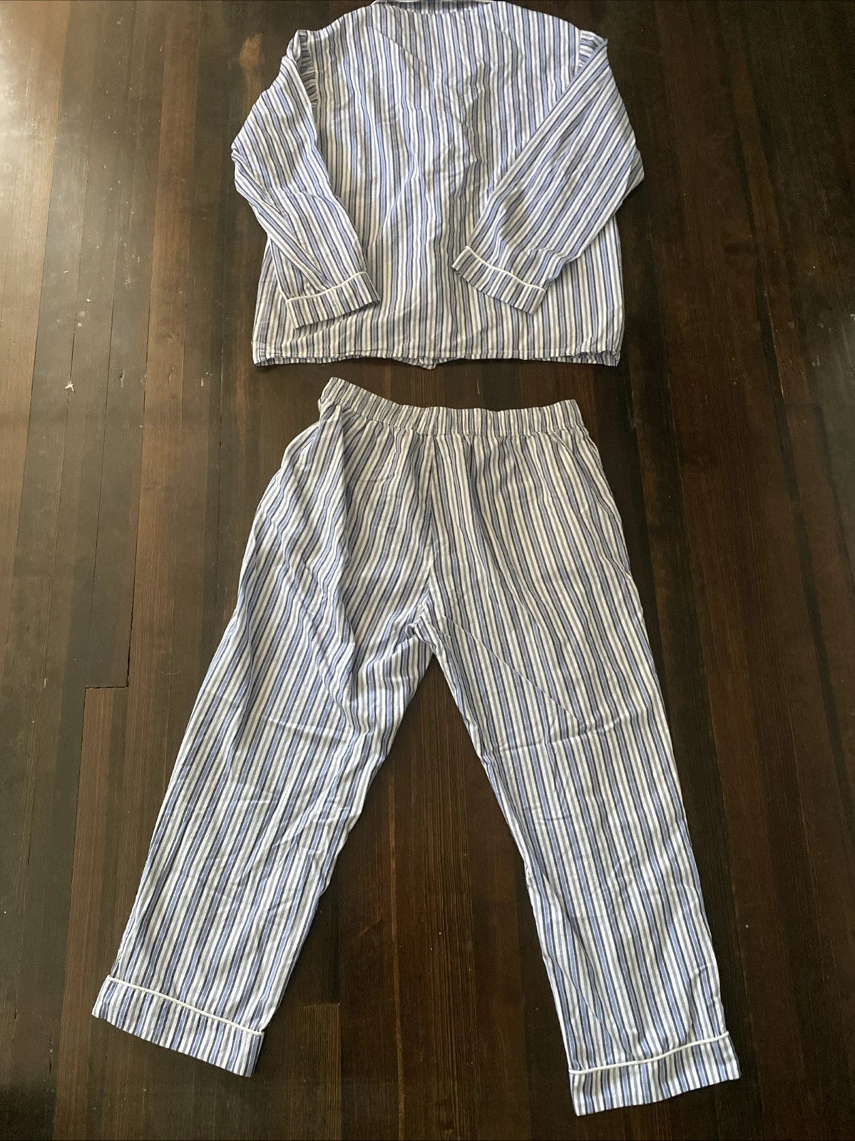 Latuza Men's Cotton 2 Piece Sleepwear Pajama Set L Blue White Stripe