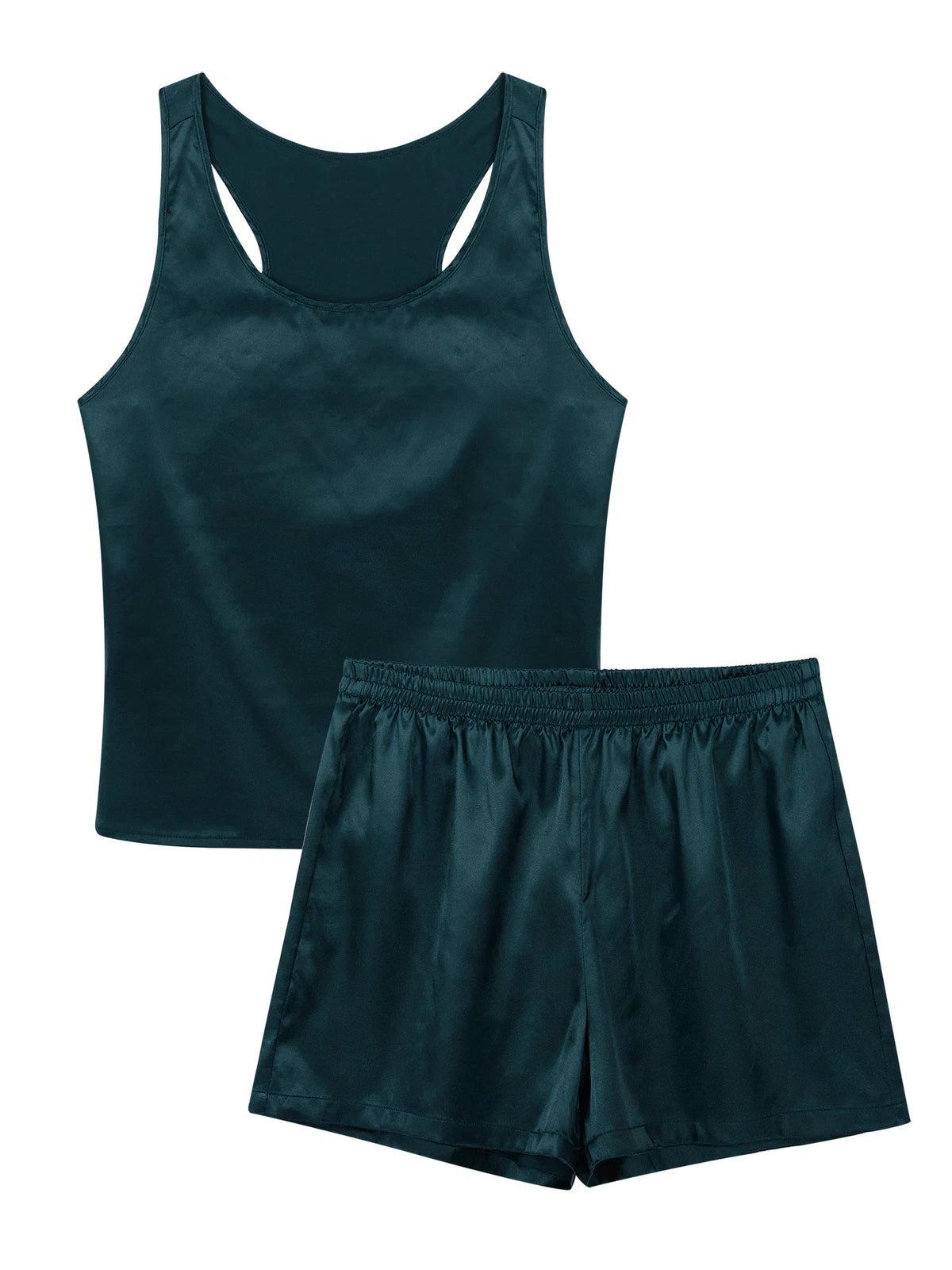 Mens Satin Pajamas Set Lounge Shorts Tank Top Silk Shirt Sleepwear Nightwear