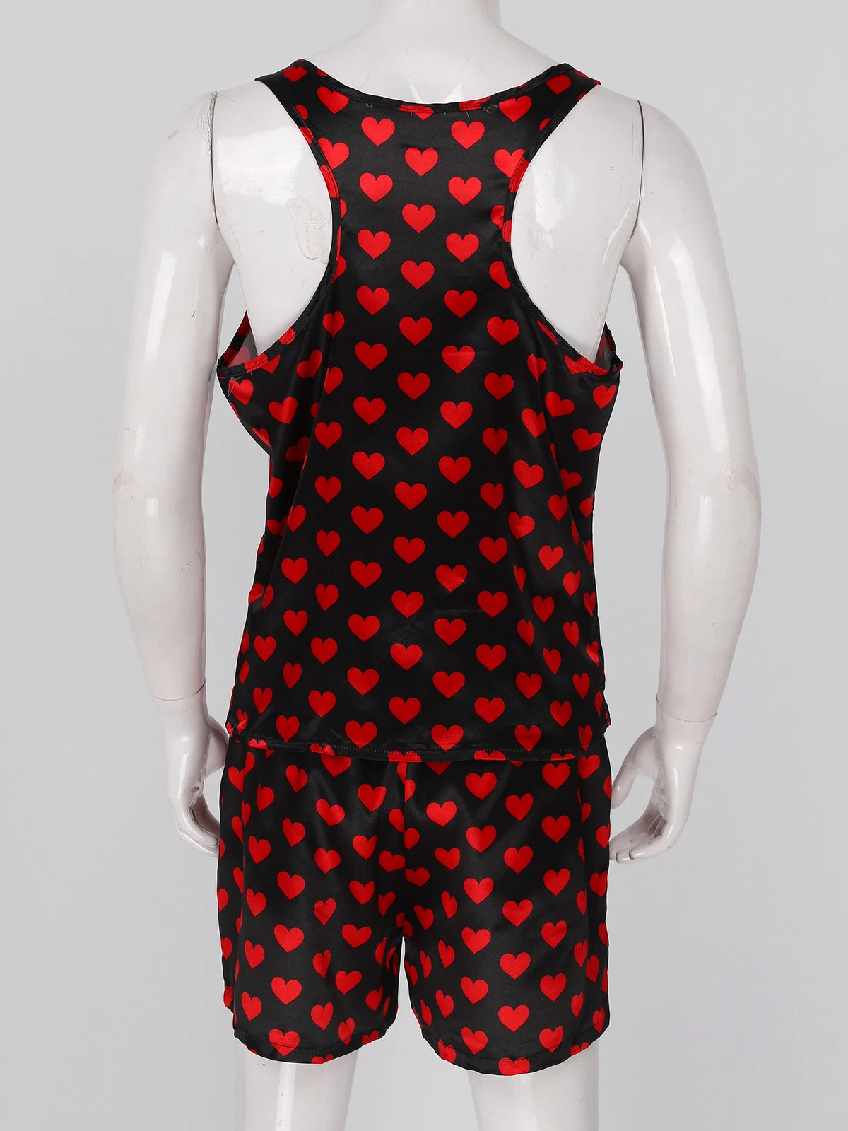 Mens Satin Pajamas Set Sleeveless Tank Top with Shorts Sleepwear Nightwear