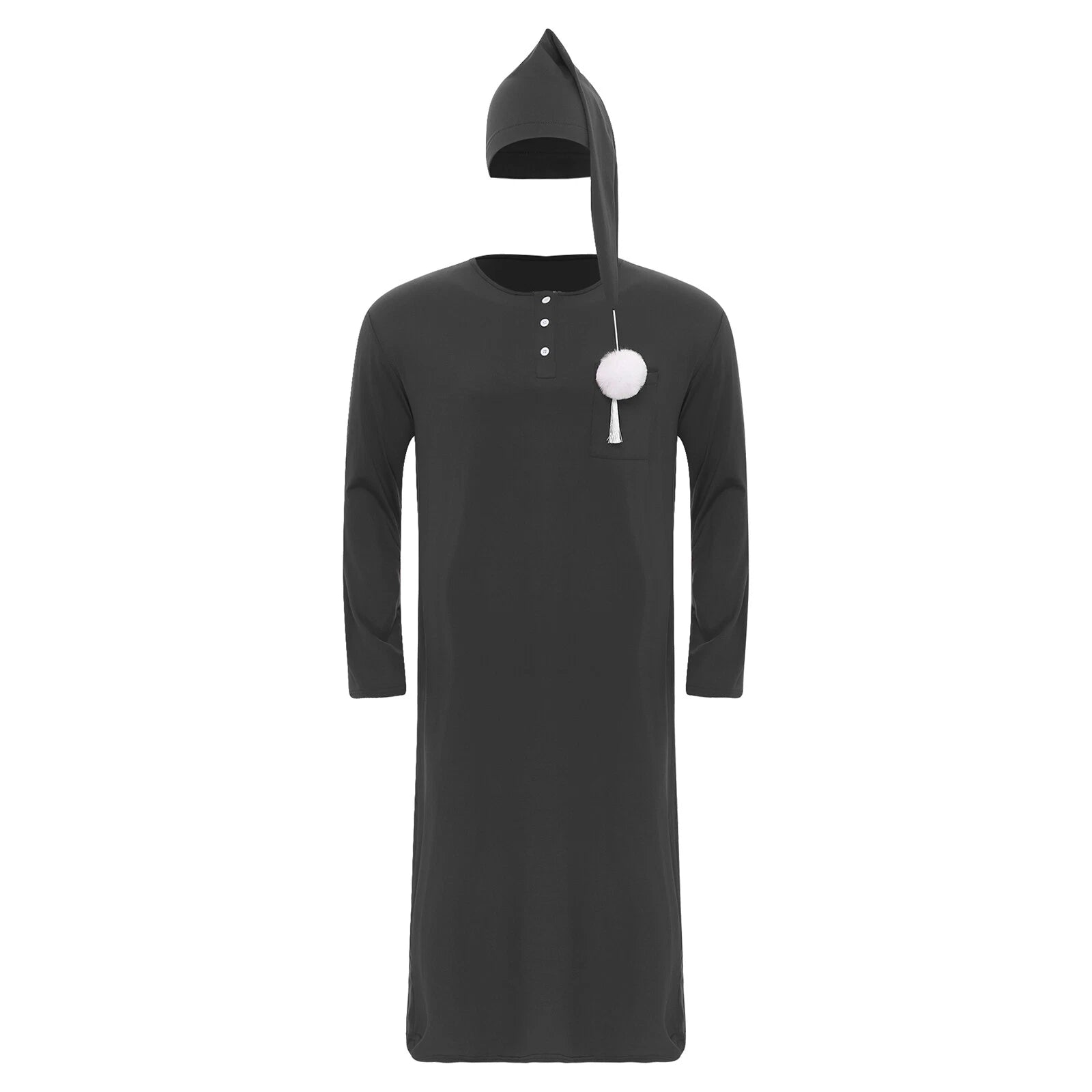 Men's Sissy Nightwear Loose Striped Robe Long Sleeve Nightshirt Cap Pajama Sets