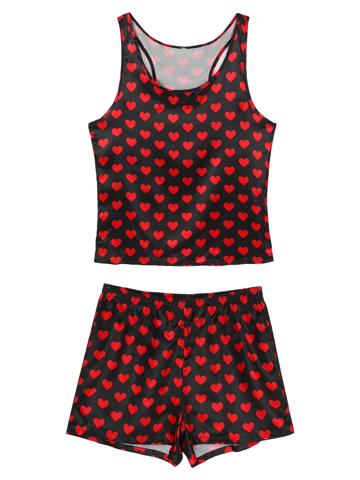 Mens Satin Pajamas Set Sleeveless Tank Top with Shorts Sleepwear Nightwear