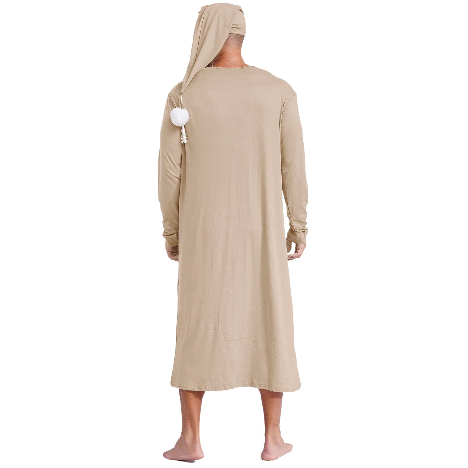 Men's Sissy Nightwear Loose Striped Robe Long Sleeve Nightshirt Cap Pajama Sets