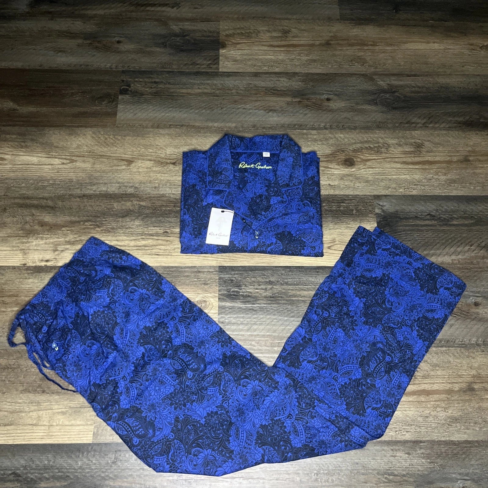 NWT Robert Graham Men's Loungewear Pajama 2Pc Blue Black Floral Paisley 2XL
