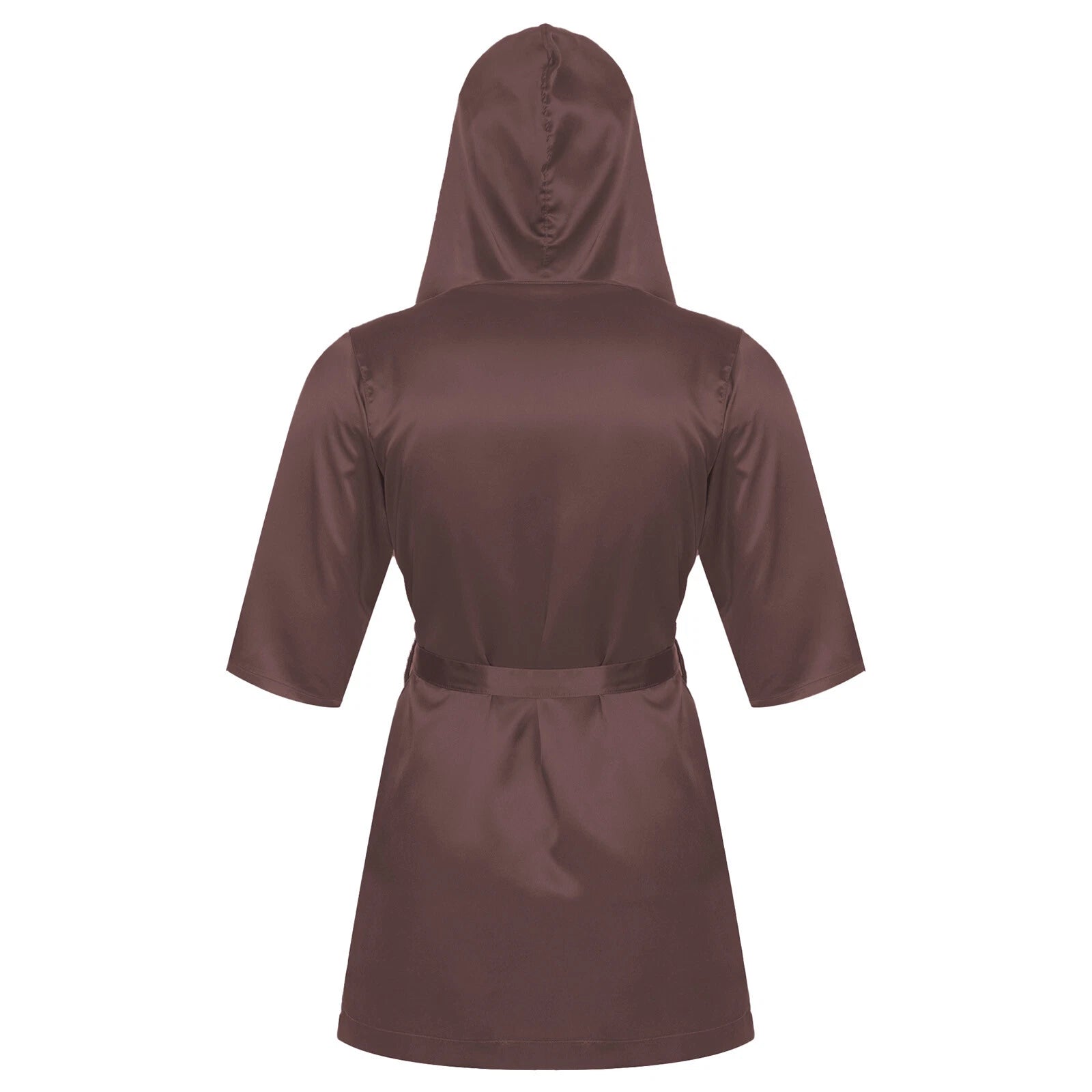 Men's Silk Satin Pajamas Hooded Bathrobe with Belted Set Bath Robe Sleepwear