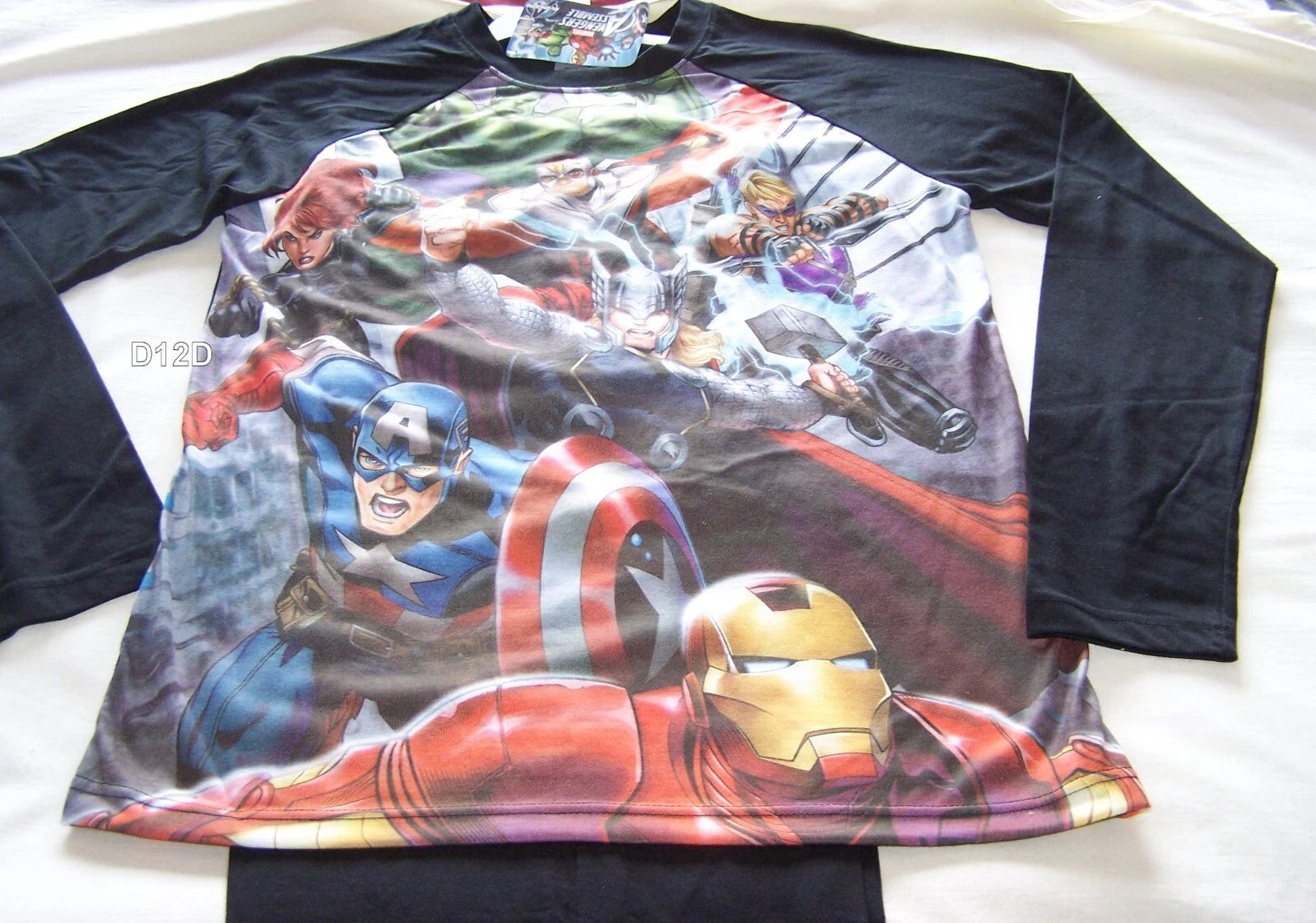 Marvel Mens Avengers Assemble Black Printed 2 Piece Long Pyjama Set Size S New