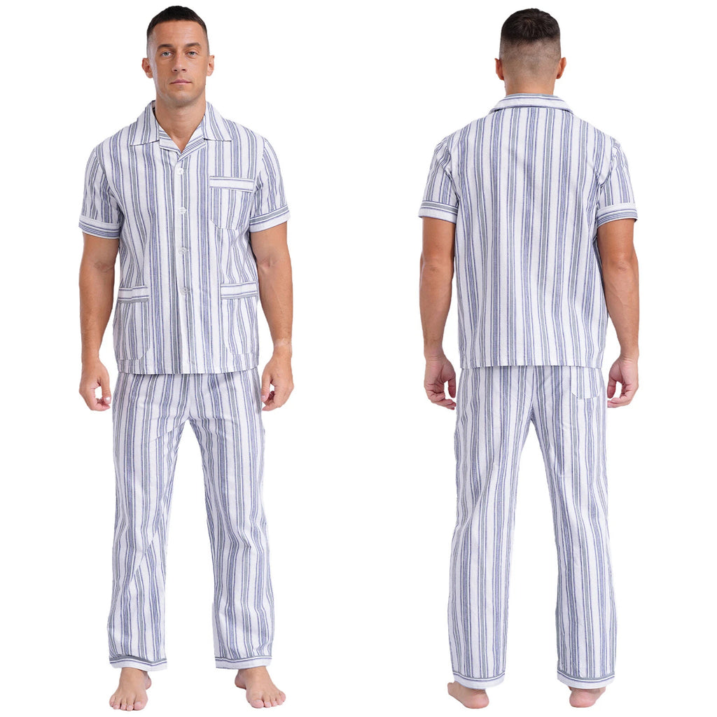 Mens Homewear Sleep Pajama Set Outfit Sleepwear Pockets Nightgown With Pants