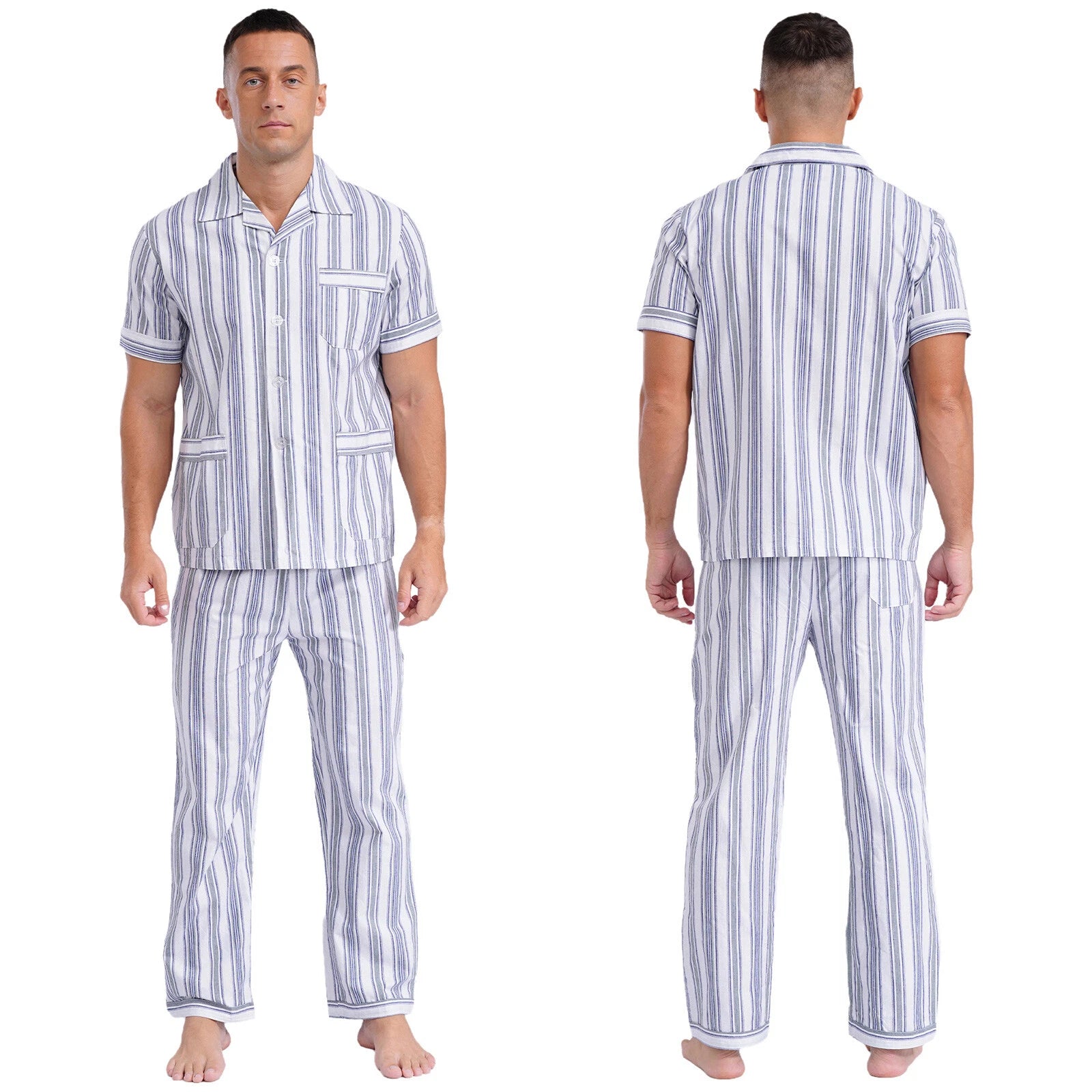 Mens Homewear Sleep Pajama Set Outfit Sleepwear Pockets Nightgown With Pants