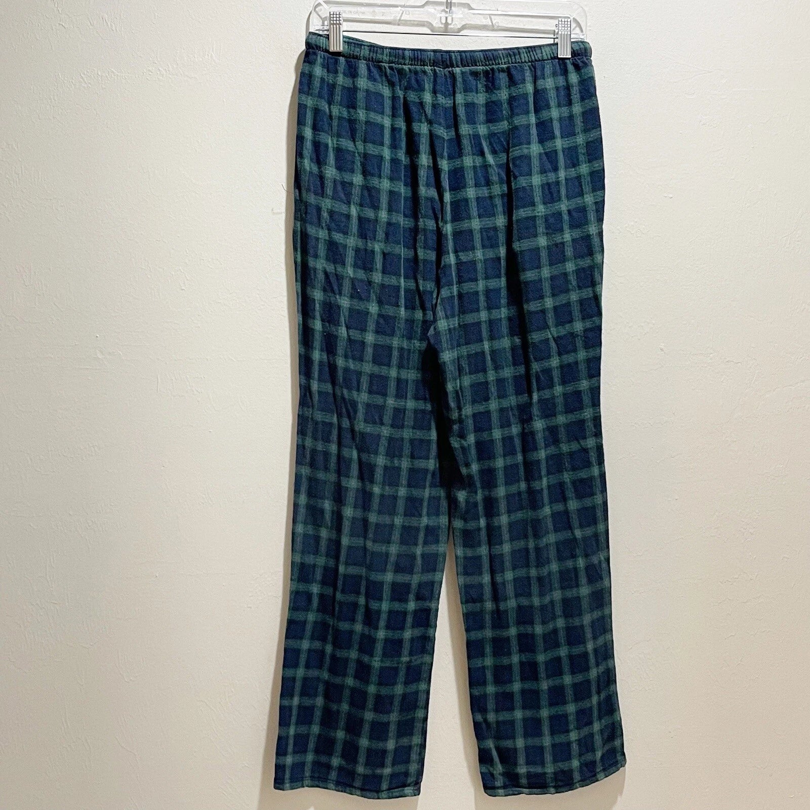 ALEXANDER DEL ROSSA Men’s Blue Green Flannel Plaid Pajama Set Button Up Size S