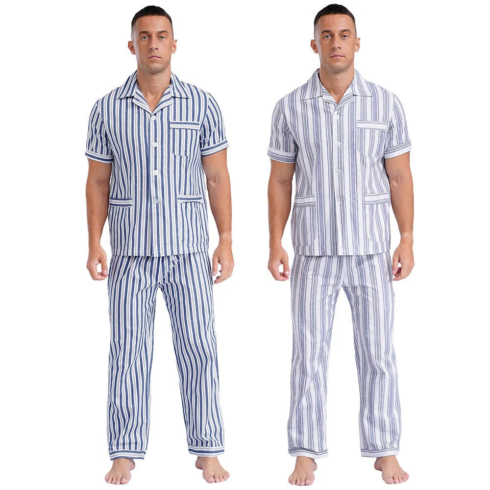 Mens Homewear Sleep Pajama Set Outfit Sleepwear Pockets Nightgown With Pants