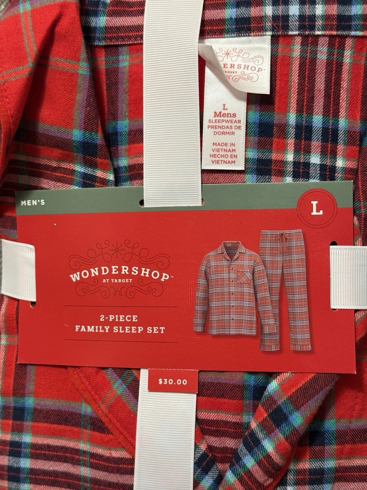 New! Target Wondershop Men's Red Plaid Cotton Pajamas Set, Size Large