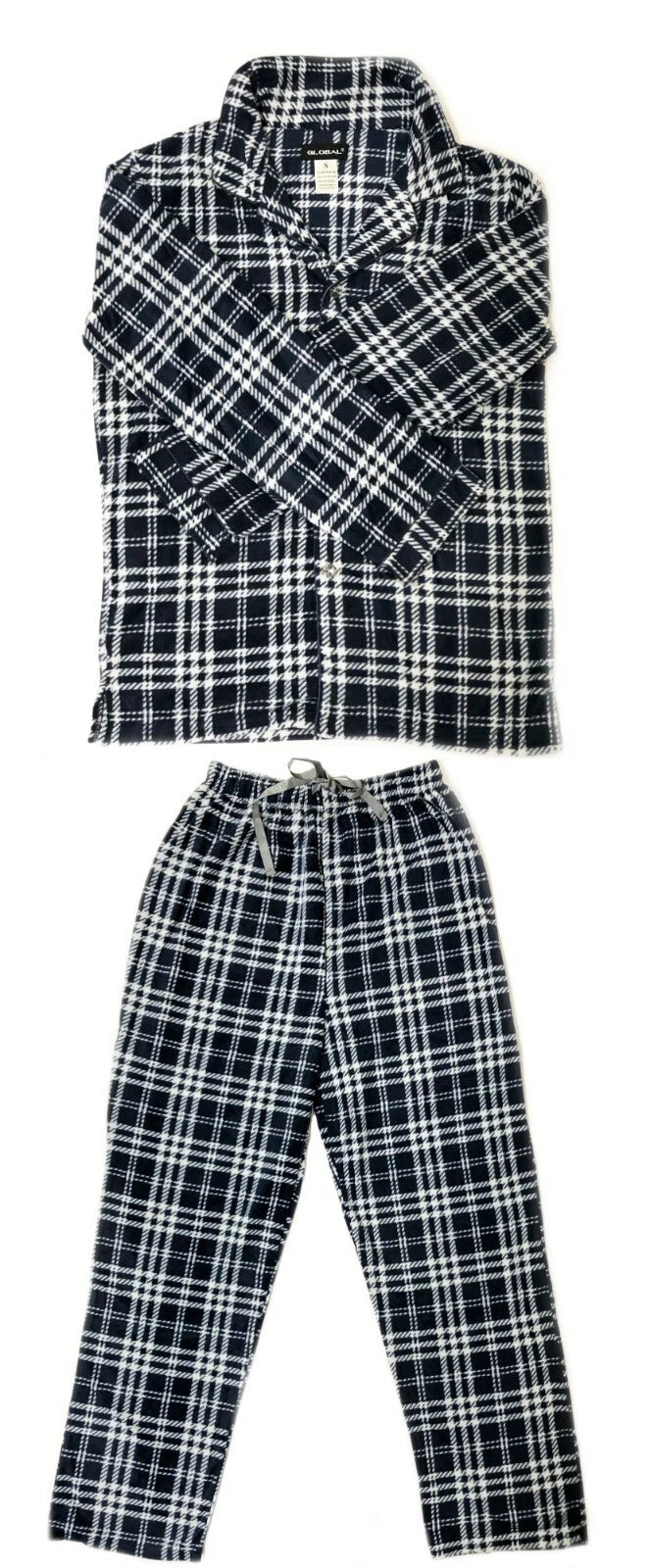 Men's Long Sleeve Pajama Lounge Set Comfortable PJ's Soft Fleece Plaid Sleepwear