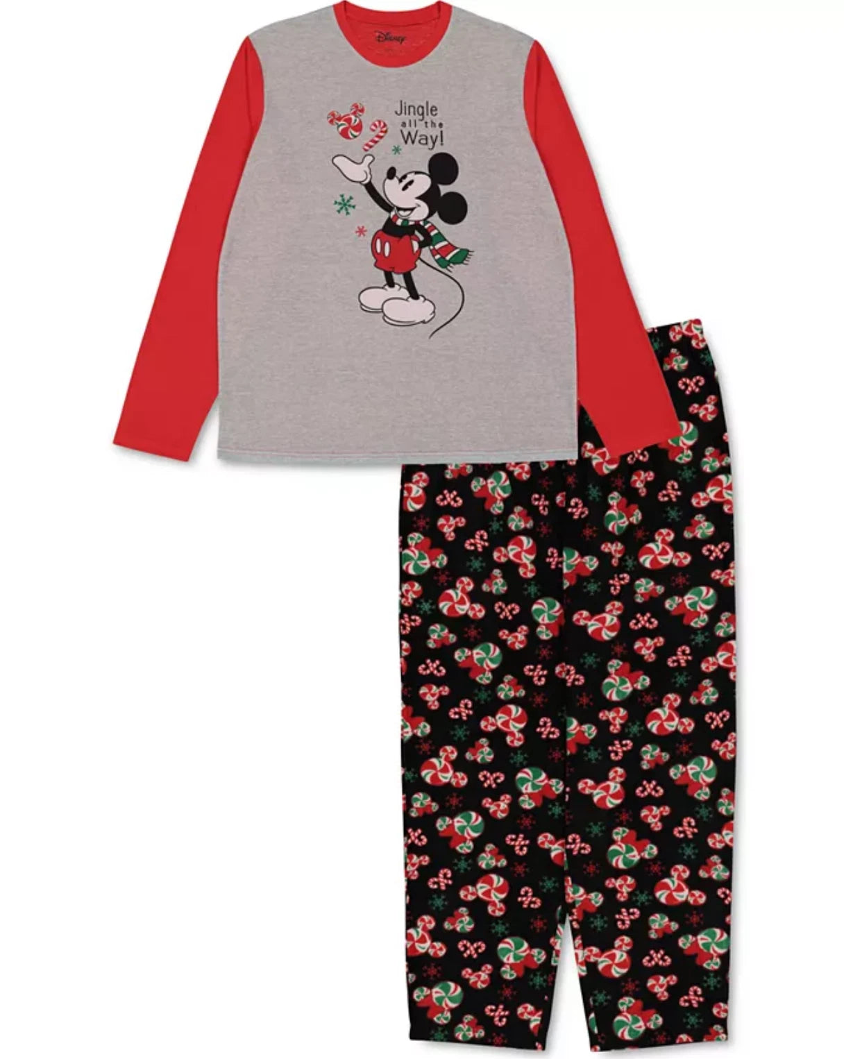 DISNEY Men's 2-Piece Mickey Mouse Jingle All The Way Pajama Set sz S Small Red