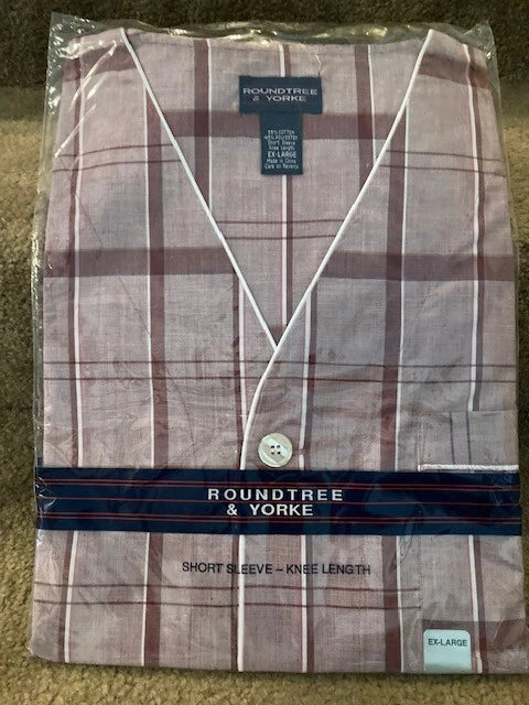 NWT Roundtee & Yorke Mens XL Short Pajama 2PC Set Cotton Polyester Burgandy