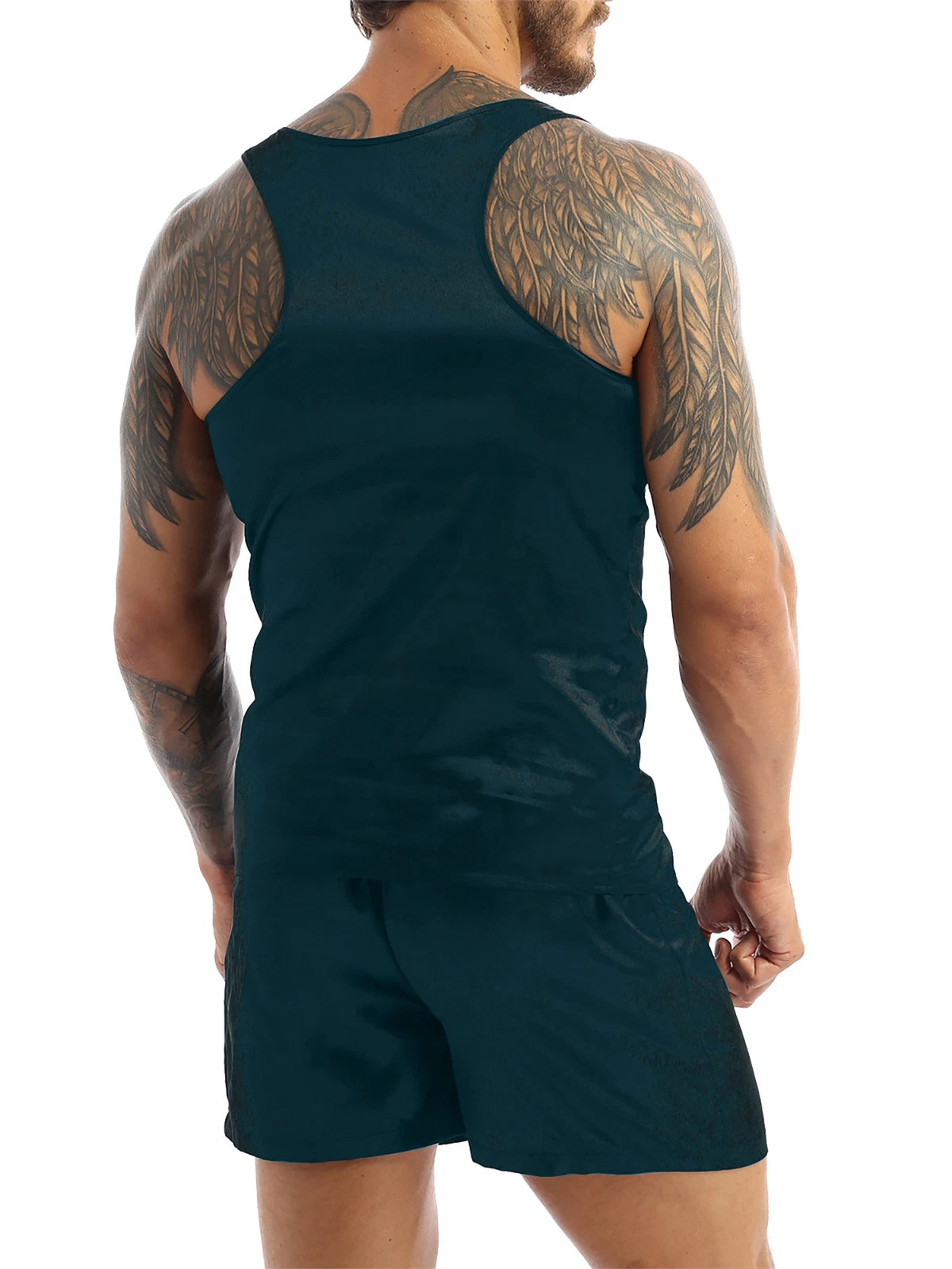 Mens Satin Pajamas Set Sleeveless Tank Top with Shorts Sleepwear Nightwear