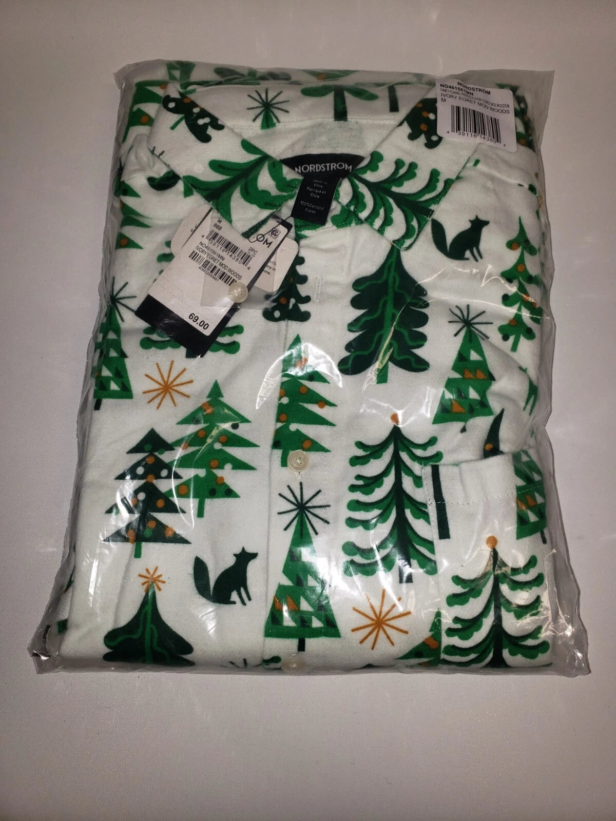 Nordstrom Pajama Set Mens MEDIUM Christmas Trees Flannel Long Sleeve $69 NEW