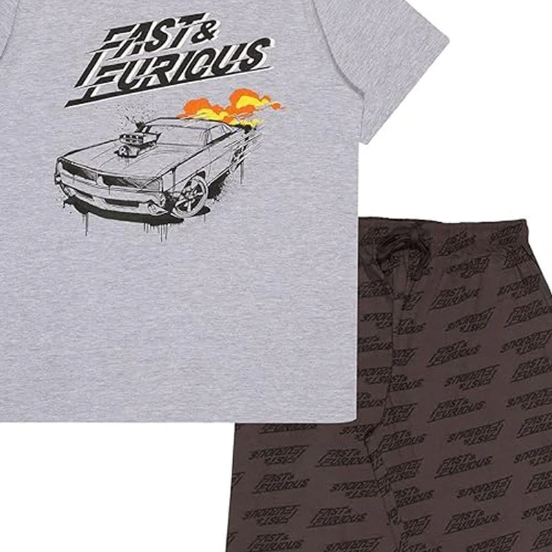Fast and Furious Text Logo Long Pyjamas Set Adults Large Grey Charcoal Mens