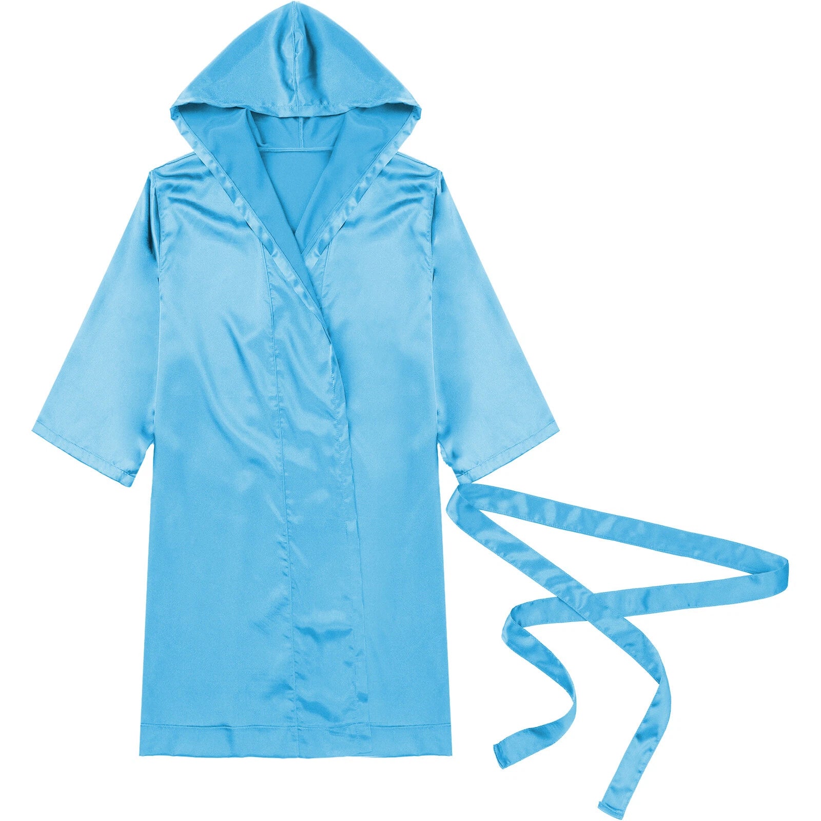 Men's Silk Satin Pajamas Hooded Bathrobe with Belted Set Bath Robe Sleepwear