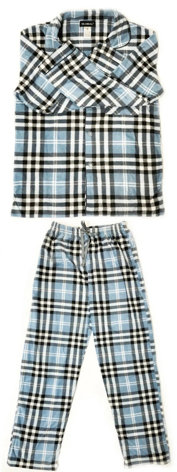 Men's Long Sleeve Pajama Lounge Set Comfortable PJ's Soft Fleece Plaid Sleepwear