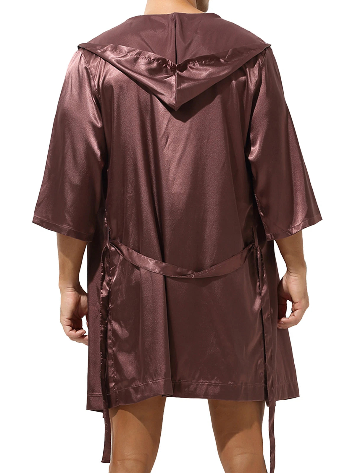 Men's Silk Satin Pajamas Hooded Bathrobe with Belted Set Bath Robe Sleepwear
