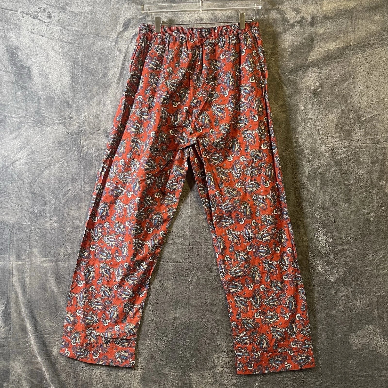 Bill Blass Men’s Pajama Set 2 Piece Paisley Print Blue Red Large 100% Cotton