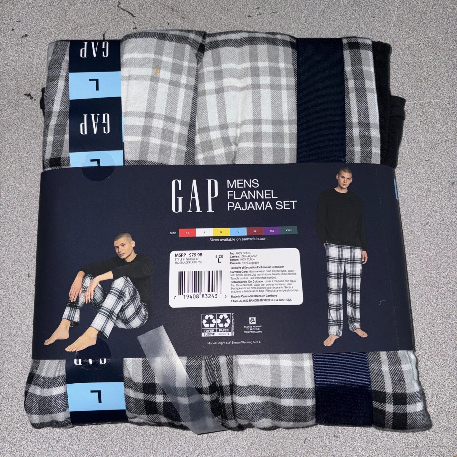 Gap Men's Flannel Pajama Set Size Large True Black Plaid
