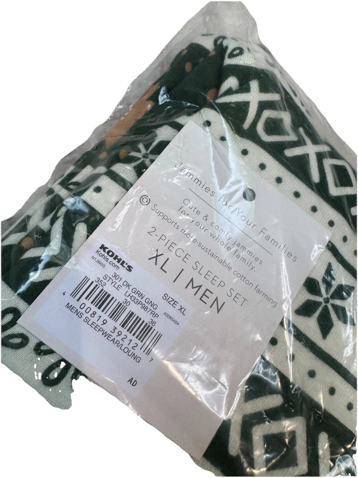 New Men’s LC Lauren Conrad Gingerbread Fair Isle Pajamas Top Pants Size XL Green