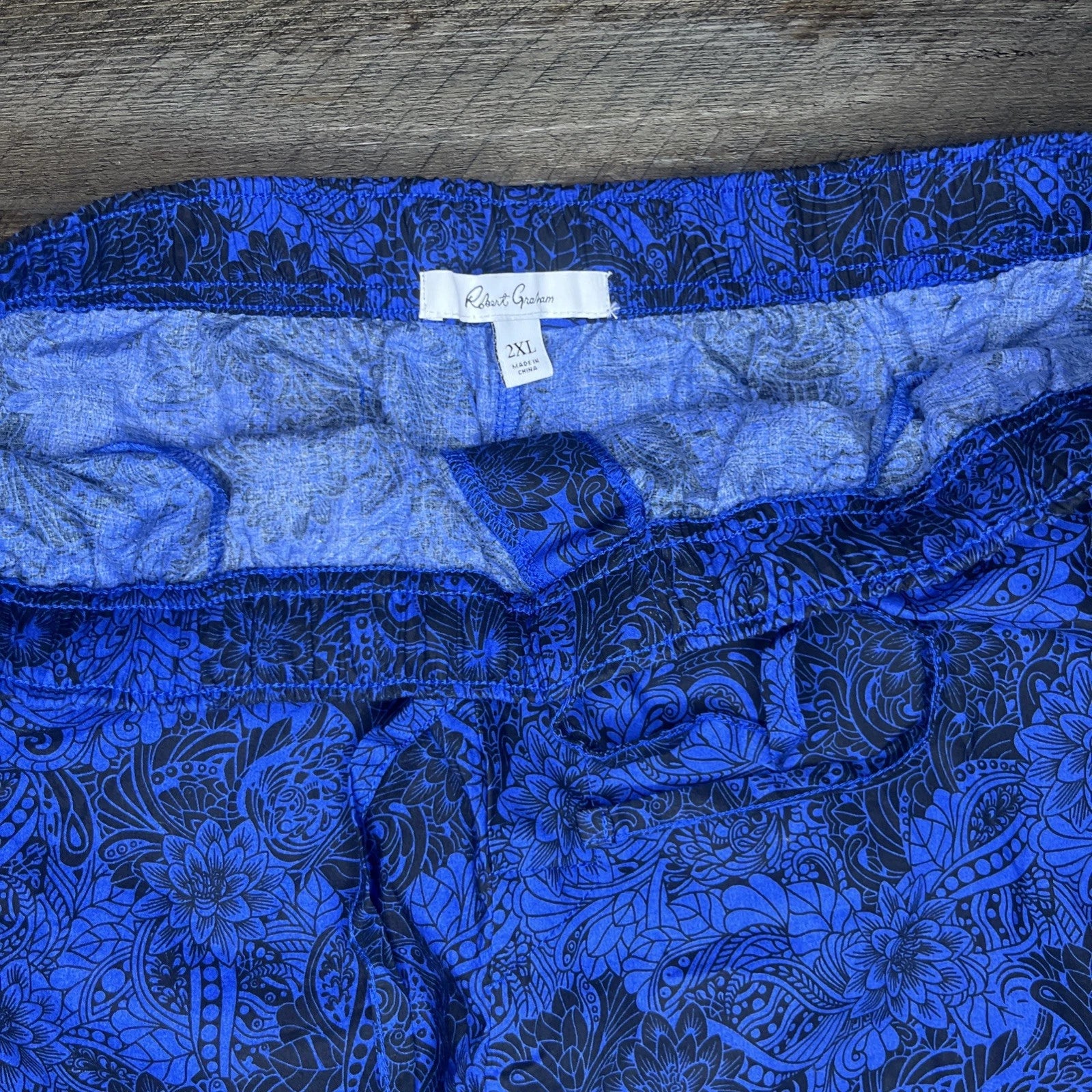 NWT Robert Graham Men's Loungewear Pajama 2Pc Blue Black Floral Paisley 2XL