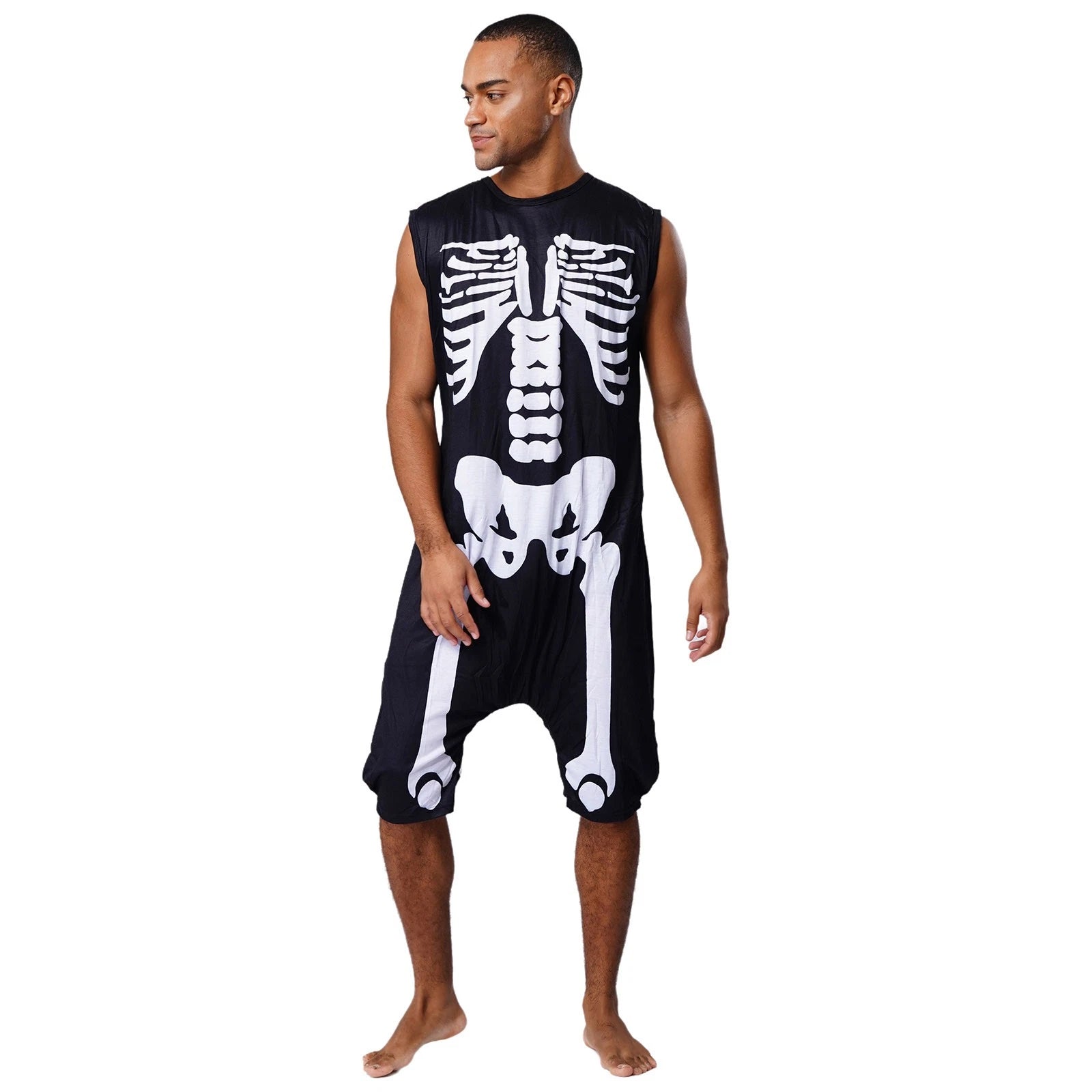 Men's Loose Romper Pajamas Jumpsuit Sleepwear Zipper Crotch One Piece Bodysuit