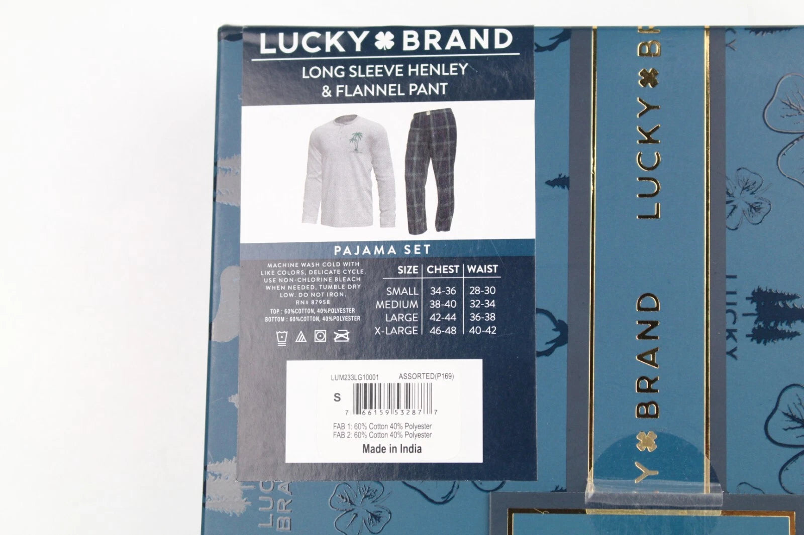 Lucky Brand Men's Pajama Set Christmas Palm Tree Long Sleeve Henley Flannel Pant