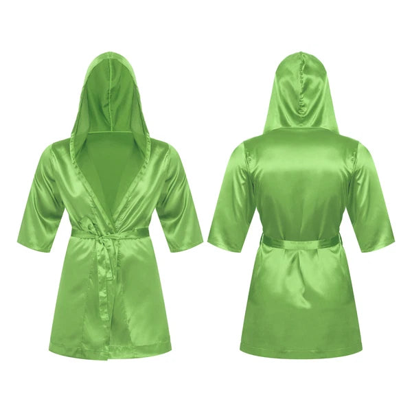 Men's Silk Satin Pajamas Hooded Bathrobe with Belted Set Bath Robe Sleepwear