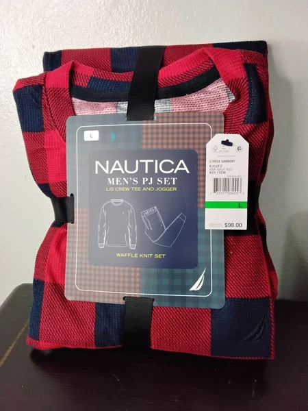 Nautica Men's 2-piece Waffle Knit Pajama Set Buffalo Red Size L