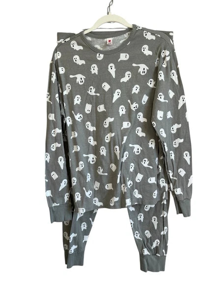 Men’s Large Ghost 2 Pajama Set 100% Cotton Gray Size Large Soft  Halloween