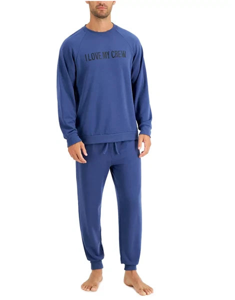 FAMILY PAJAMAS Men's Crew Love Family Pajama Set sz S Small Blue PJs