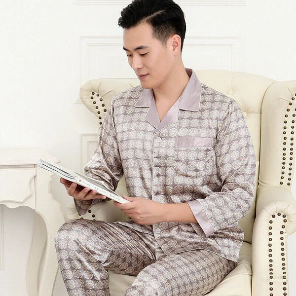 Men Silk Satin Pajamas Set Pyjamas Luxury Set Long Sleeve Sleepwear Loungewear*n