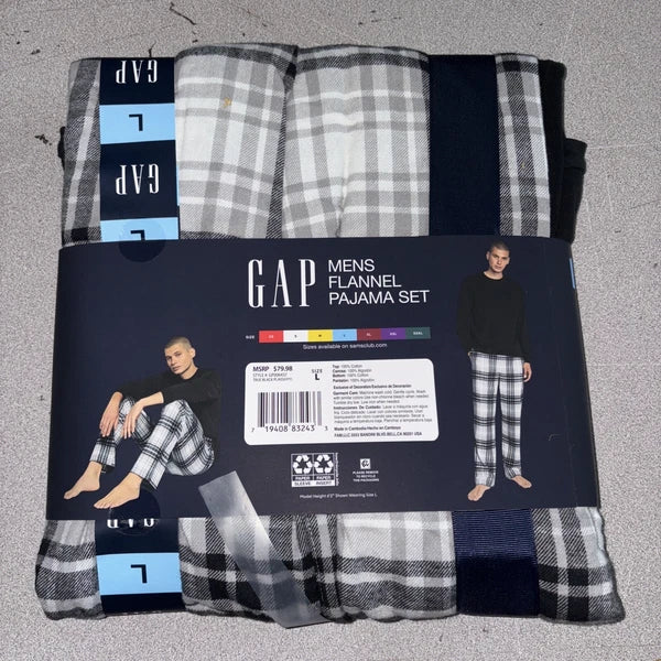 Gap Men's Flannel Pajama Set Size Large True Black Plaid