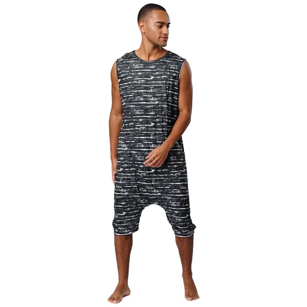 Men's Loose Romper Pajamas Jumpsuit Sleepwear Zipper Crotch One Piece Bodysuit