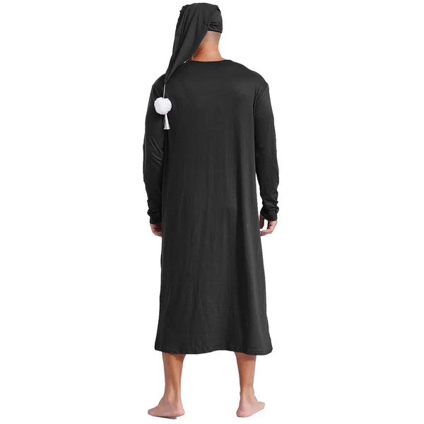 Men's Sissy Nightwear Loose Striped Robe Long Sleeve Nightshirt Cap Pajama Sets