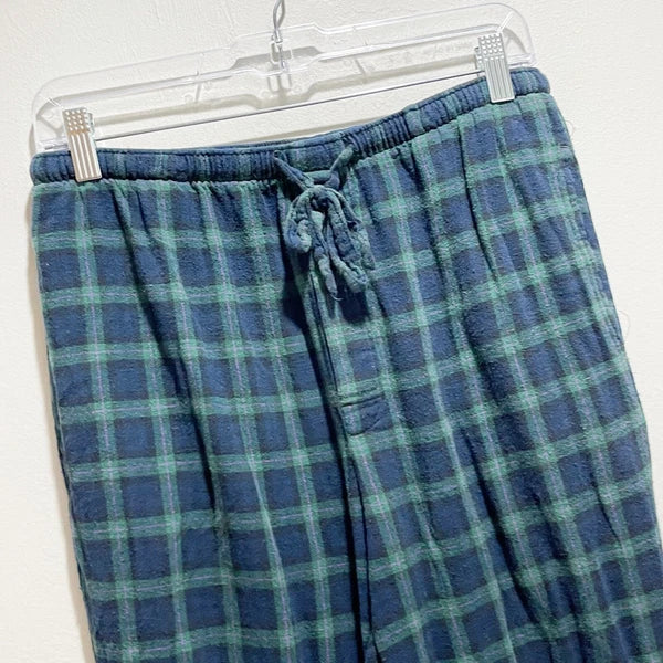 ALEXANDER DEL ROSSA Men’s Blue Green Flannel Plaid Pajama Set Button Up Size S