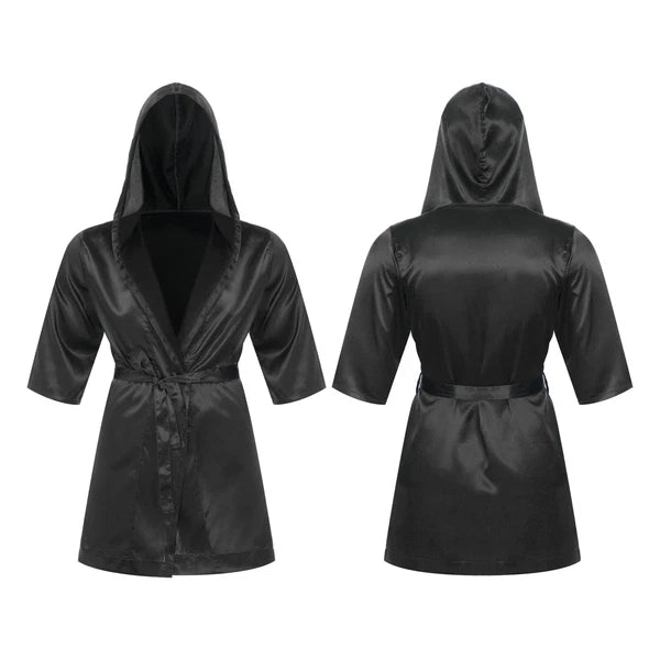 Men's Silk Satin Pajamas Hooded Bathrobe with Belted Set Bath Robe Sleepwear