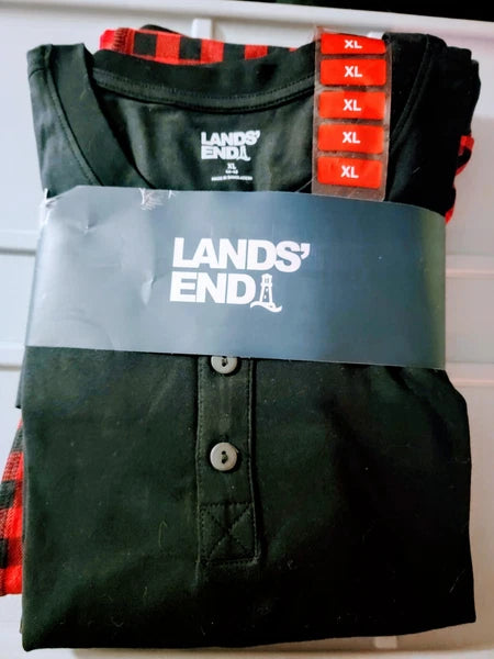 Mens Lands' End 2 Piece Lounge Set Red Buffalo Check Size XL Pajama Set