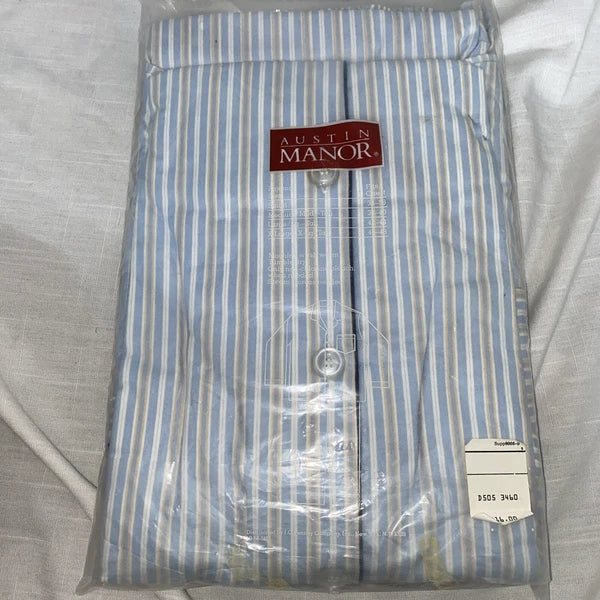 NIB AUSTIN MANOR Mens Blue/brown Striped Cotton Pajamas Long Sleeve & Leg Mens M