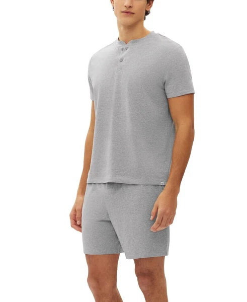 GAP Men's 2 Pc Pajama Set of Henley Top & Short, Heather Grey, XL