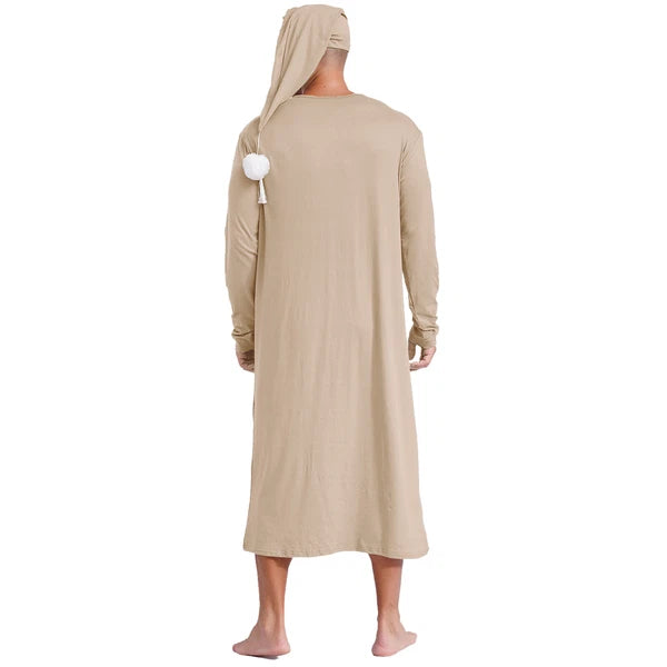 Men's Sissy Nightwear Loose Striped Robe Long Sleeve Nightshirt Cap Pajama Sets